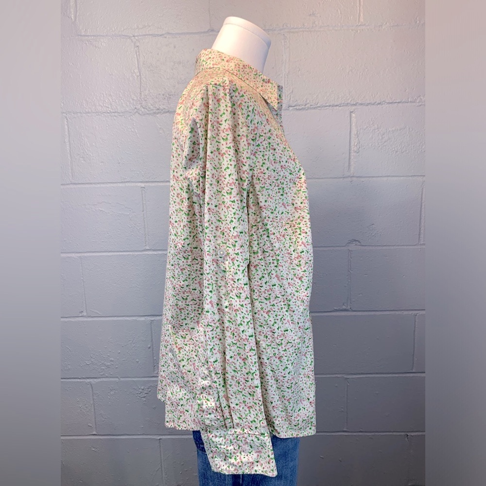 Talbots Cream Pink Floral Long Sleeve Button Down Shirt Women's Size 14 Petite - Picture 4 of 9